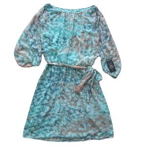 Vince Camuto Womens Cold Shoulder Slit Sleeve Dress Blue/Green Watercolor Print